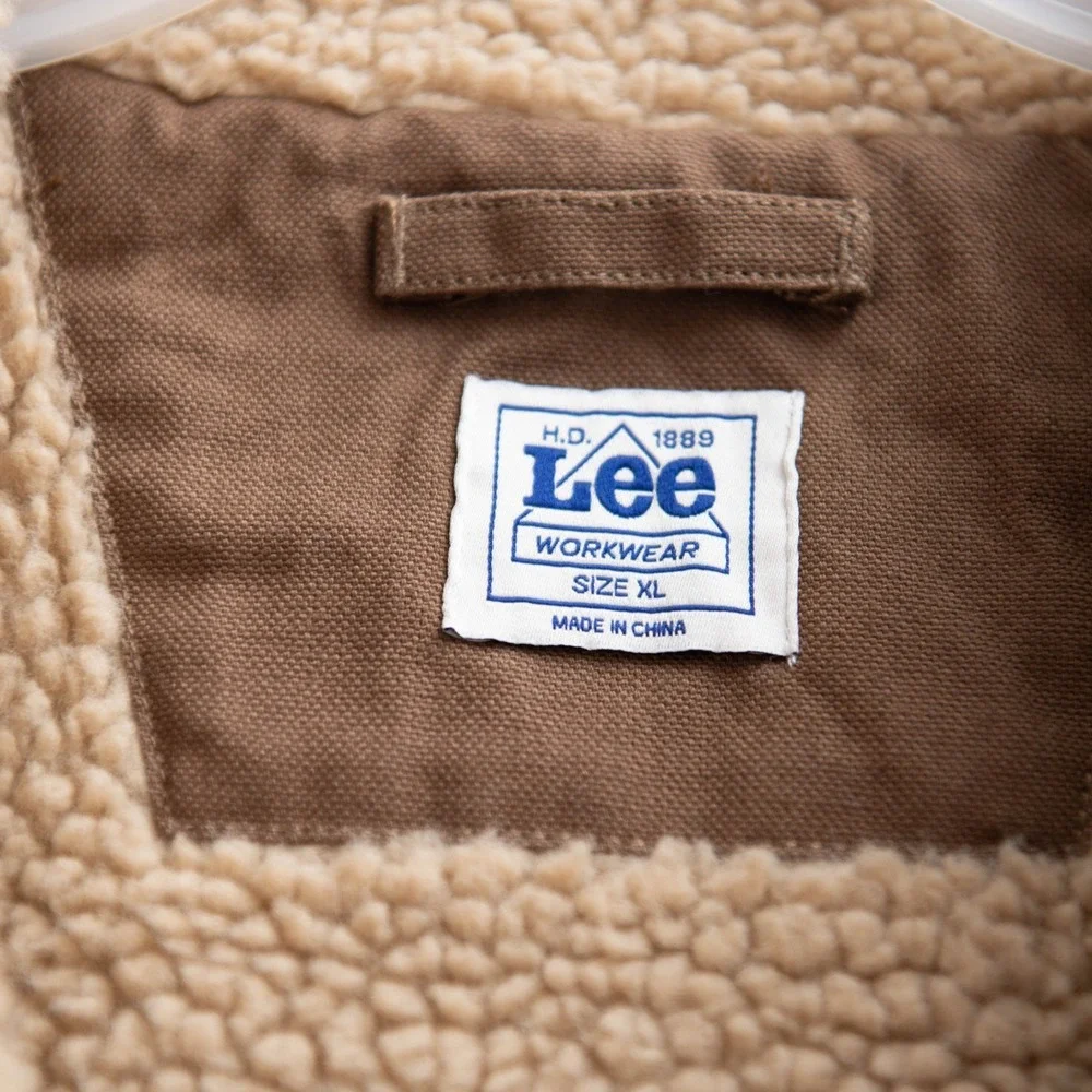 LEE Workwear XL Brown Canvas Carhartt Style Sherpa Lined Utility Duck Vest Tough